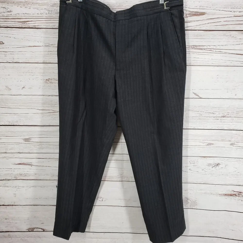 Vintage Pierre Cardin Men's Gray Black Peak Lapel Formal Suit Set Size 54L